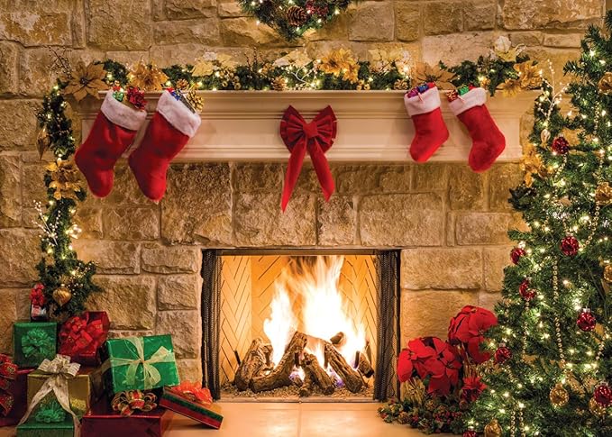 Fireside Christmas Photography Backdrop