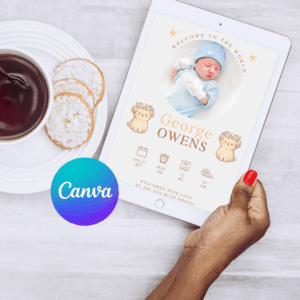 Cute puppy birth announcement Canva template