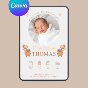 cute capybara digital birth announcement